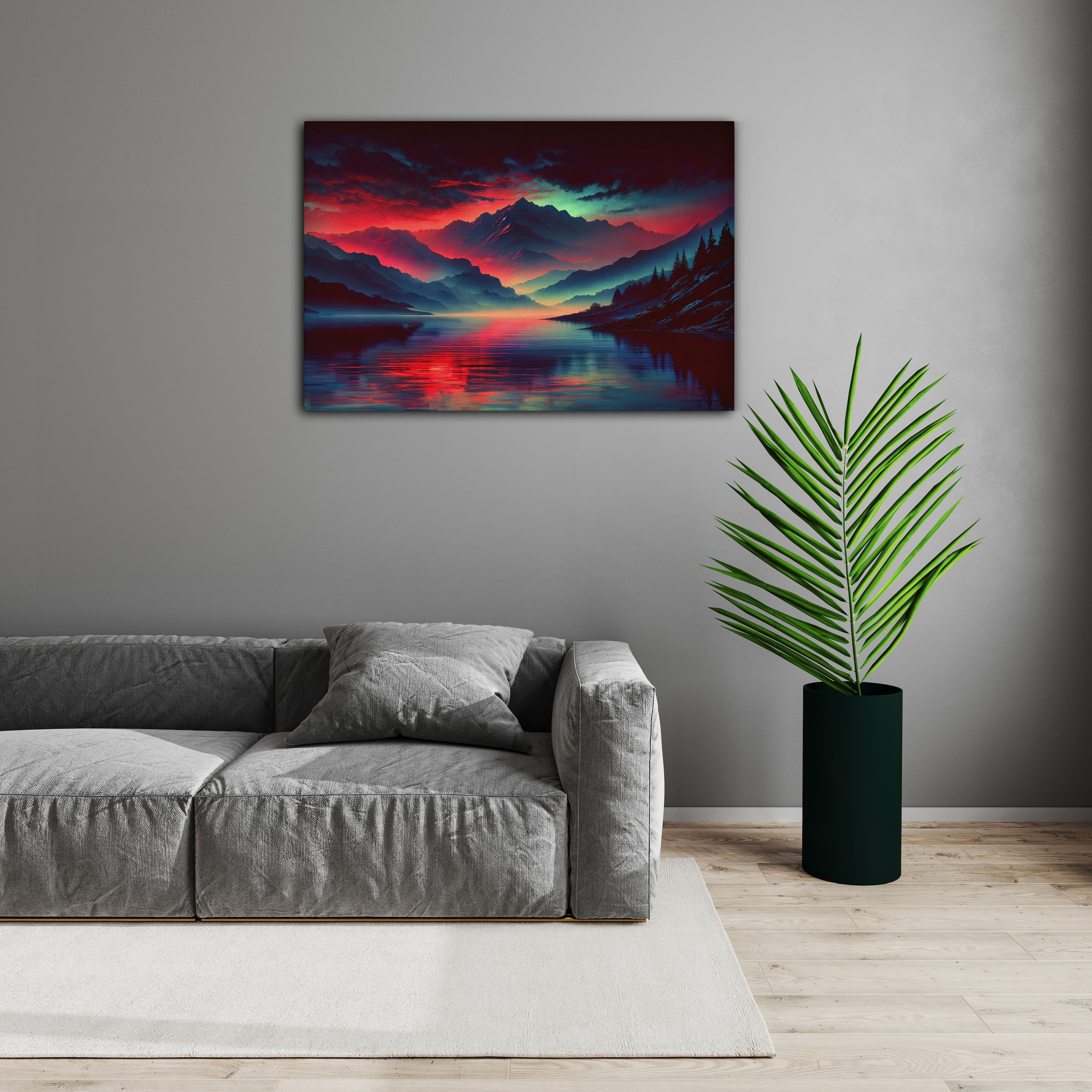 Gölde Alacakaranlık Dijital Sanat Kanvas Tablo